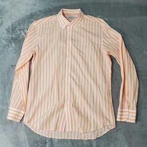 Beanpole Mens Peach White Striped Button Down Shirt Long Sleeve Size 105 L